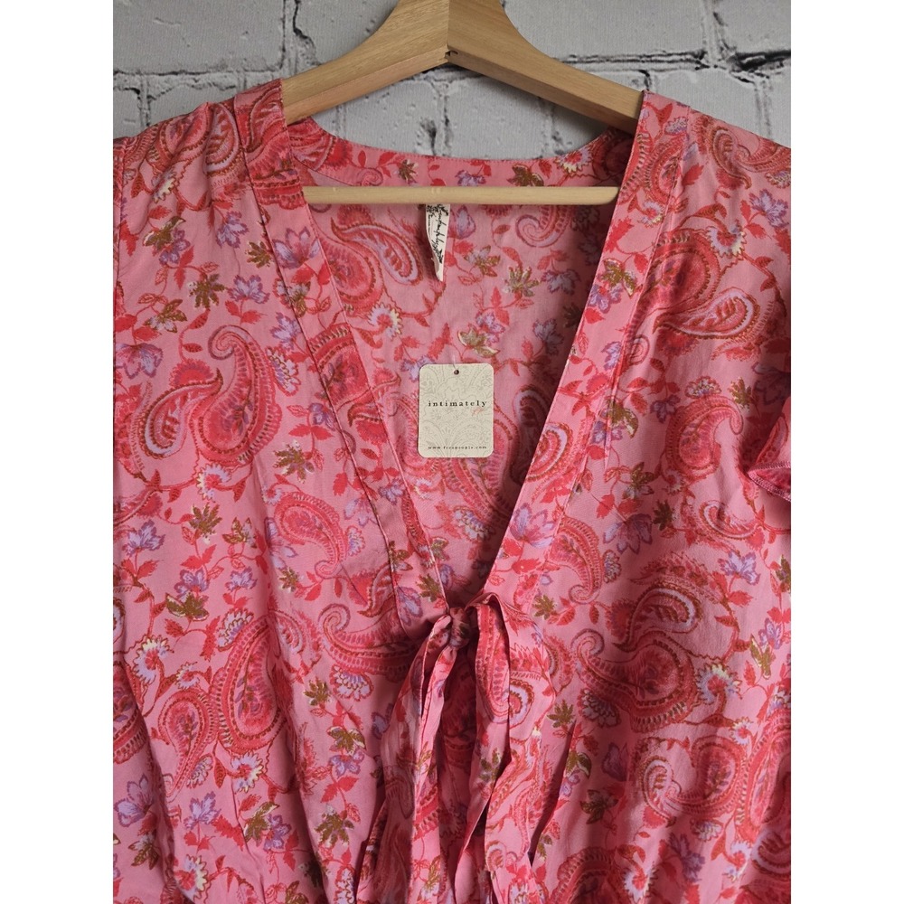 Free People Call Me Later Ruffle Sleeve Bodysuit Pink Combo New Size Medium - Picture 2 of 10